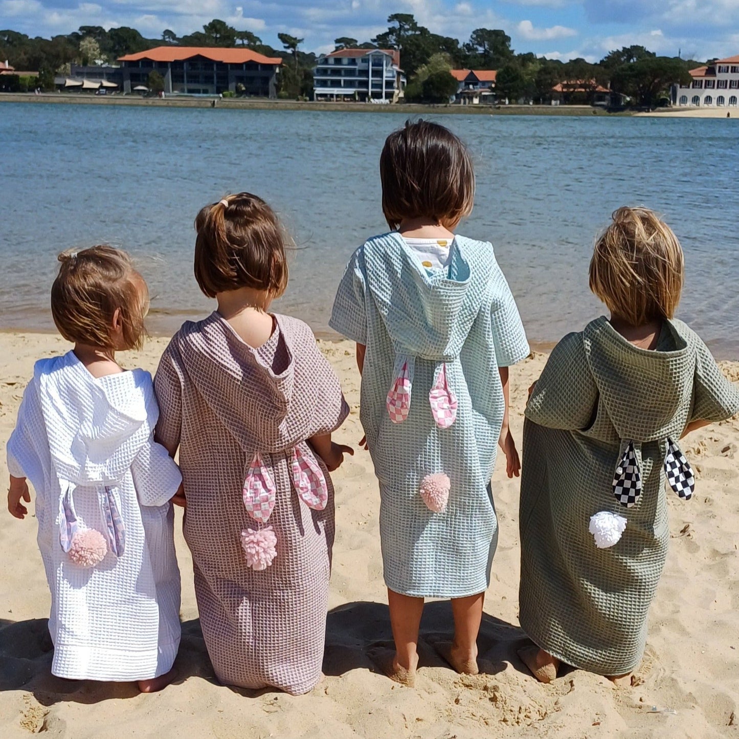 Poncho de PLAGE indigo & damiers bleu