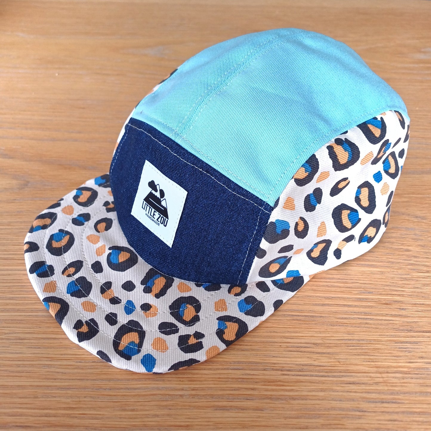 Casquette Léopard jean & bleu ciel